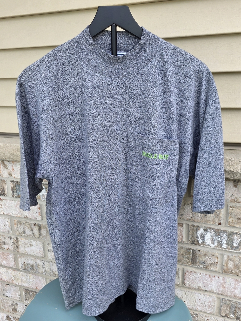 Bugle Boy Mock Neck Pocket Tee Gray Marled 90s Streetwear Large